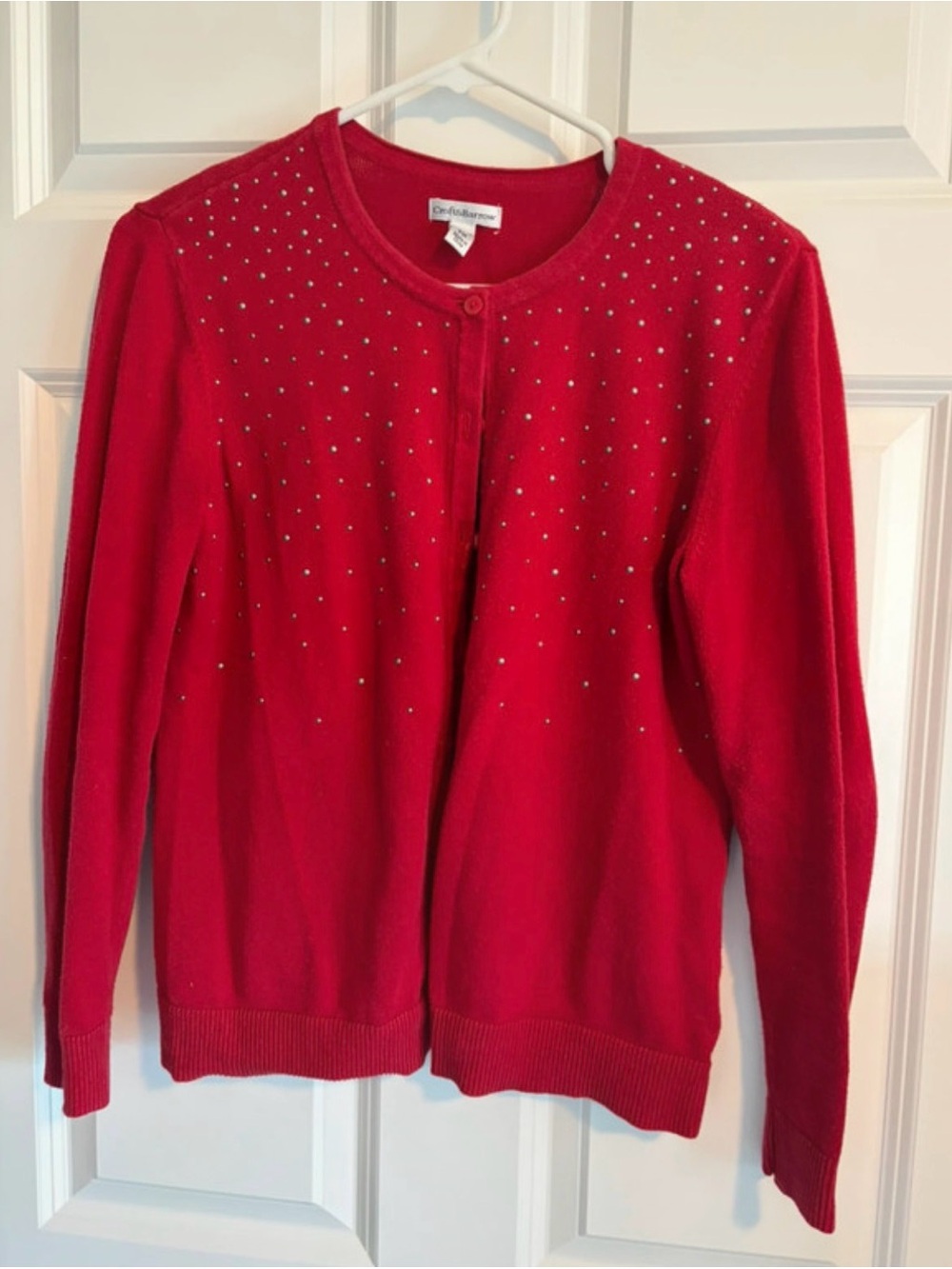 croft & barrow Red Crewneck Cardigan with Silver Bead Accents